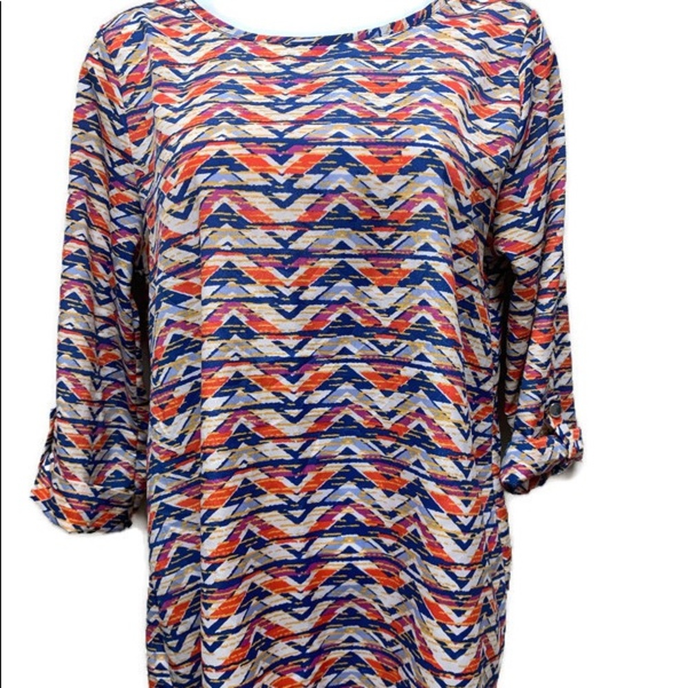 Everly Multicolored 3/4 Sleeve Geometric Blue